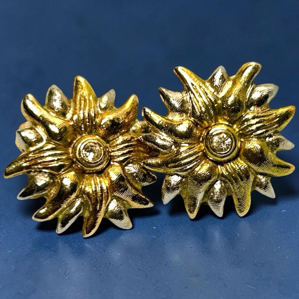 Vintage Sunburst Sunflower Earrings Clip On Gold And Silver Tone Sun Celestial